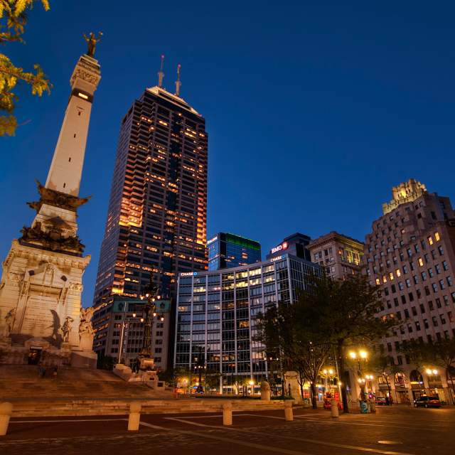 Monument Circle sits at the geographic center of Indy