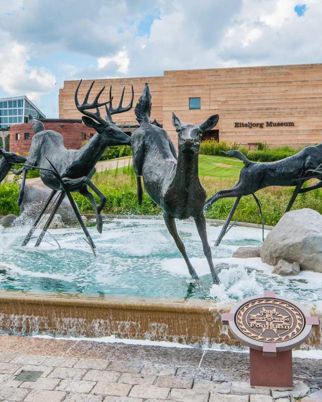 The playful deer fountain greet visitors to the Eiteljorg Museum of American Indians & Western Art