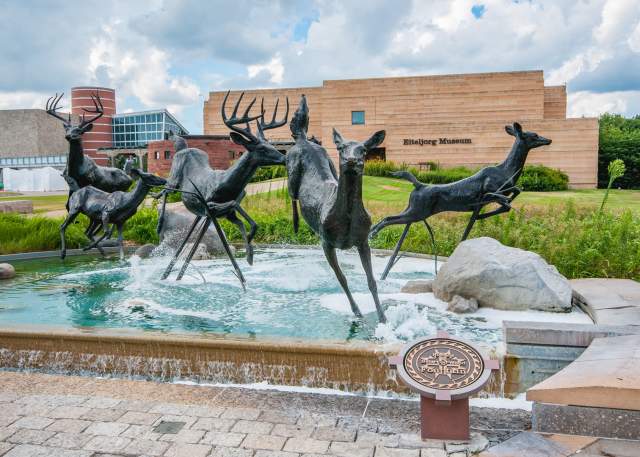 The playful deer fountain greet visitors to the Eiteljorg Museum of American Indians & Western Art