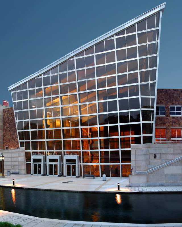 The stunning Indiana State Museum along the Central Canal