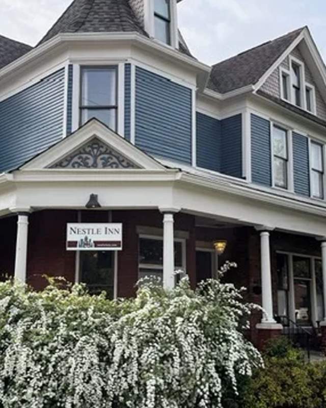 Front View Of Nestle Inn bed and breakfast in the popular Mass Ave neighborhood