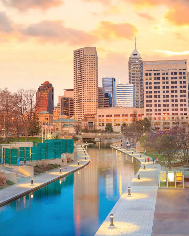 The Indy skyline viewed from the Central Canal in White River State Park