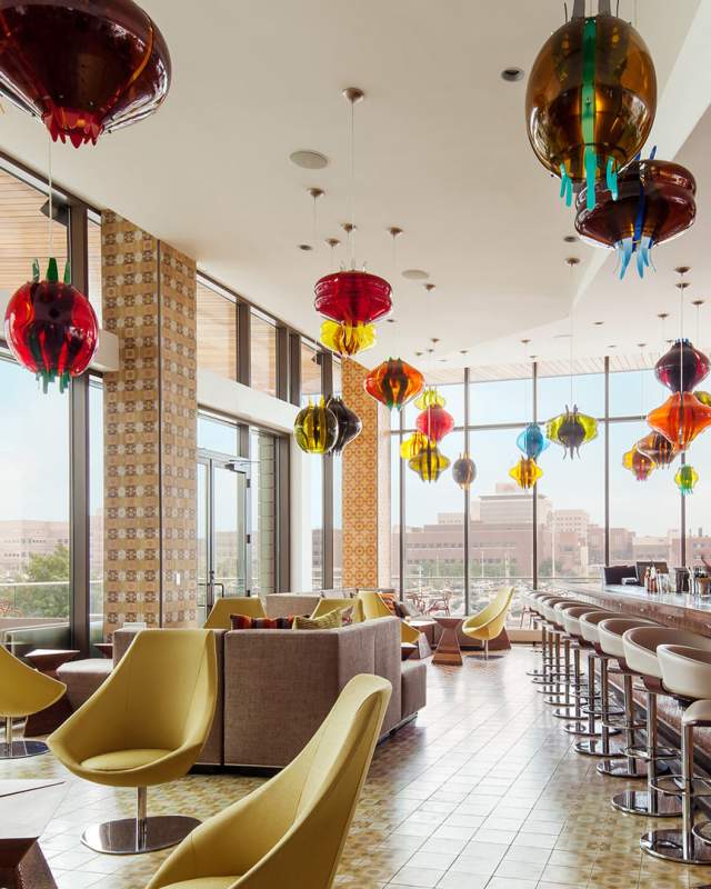 The stylish Plat 99 bar at The Alexander was designed by artist Jorge Pardo