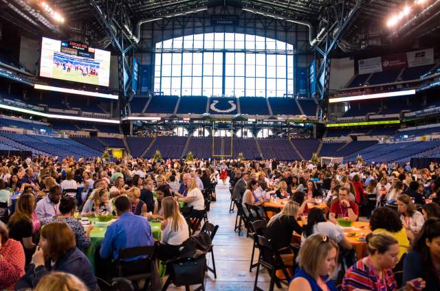 Lucas Oil Stadium is connected by an underground walkway to the Indiana Convention Center