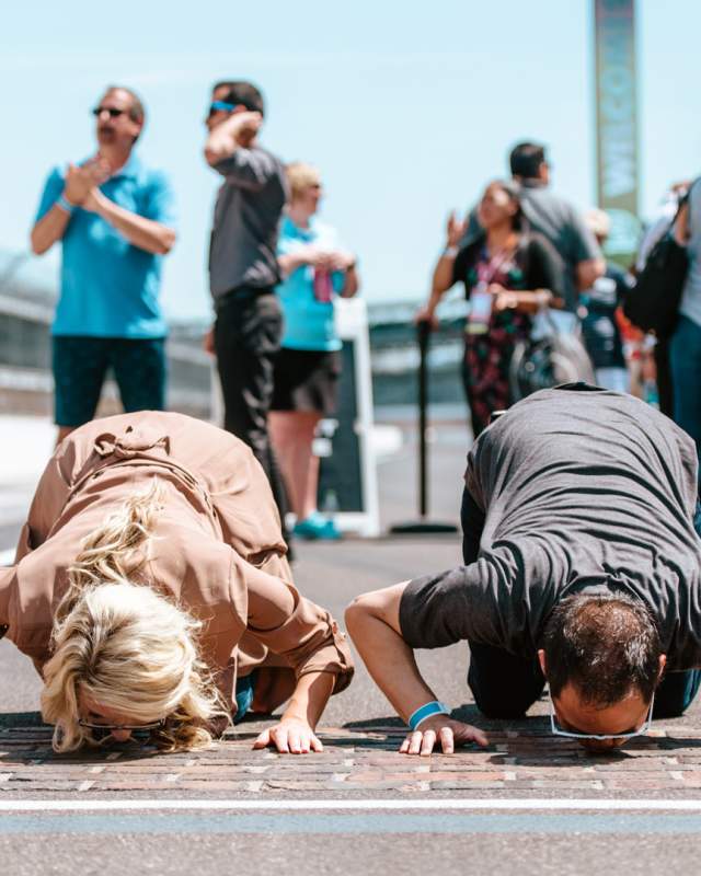 Kissing the bricks at Indianapolis Motor Speedway