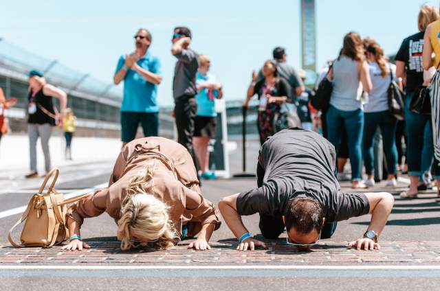 Kissing the bricks at Indianapolis Motor Speedway