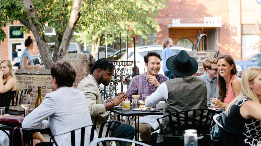 People Sitting At the Bluebeard patio