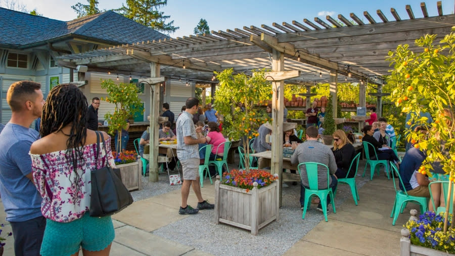 People Milling About At The Newfields Beer Garden