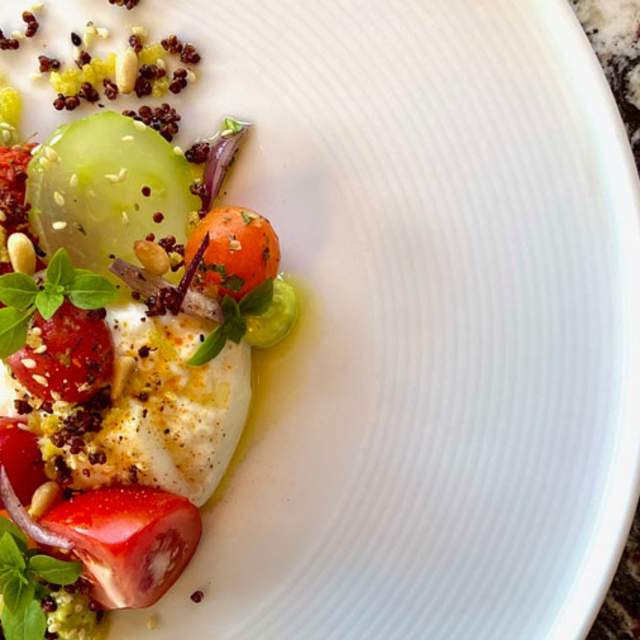 Plate with fruit and vegetables